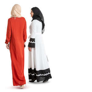 two cut out muslim women walking and talking