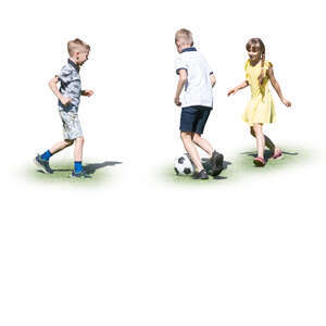 three cut out kids playing football