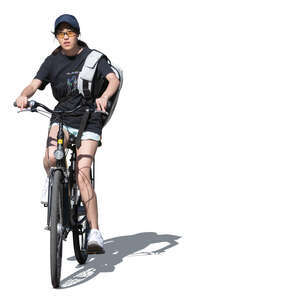 cut out young asian woman riding a bicycle