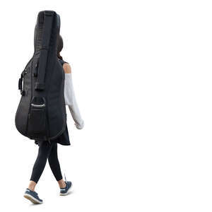 cut out young woman carrying a cello walking