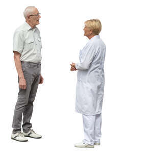 cut out elderly man standing and talking to a doctor