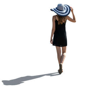 cut out backlit woman with a large striped hat