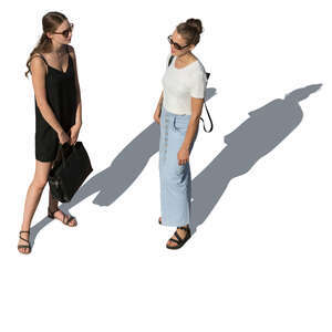 two cut out women standing and talking seen from above