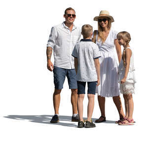 cut out family in white summer clothes standing and talking