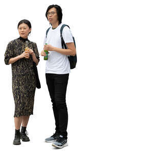 cut out man and woman standing and drinking soft drinks