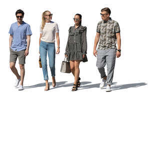 cut out group of four people walking and talking happily