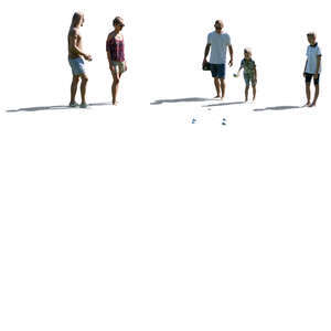 cut out group of adults and children playing petanque