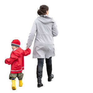 cut out mother and son walking hand in hand on in autumn