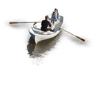 cut out man and woman on a boat ride seen from above