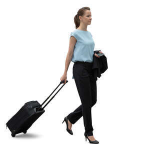 cut out young businesswoman with a suitcase walking on the street