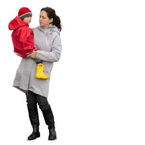 cut out woman standing and holding her son