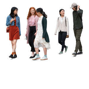 cut out group of five people walking