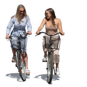 two cut out women cycling side by side