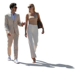 cut out backlit man and woman walking and talking