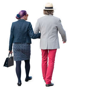 cut out elderly couple walking arm in arm