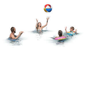 cut out kids and adults playing beach ball in a pool