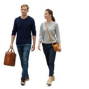 cut out man and woman walking side by side and talking