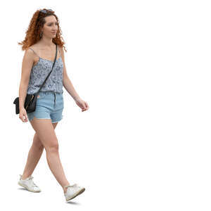 cut out red haired woman walking