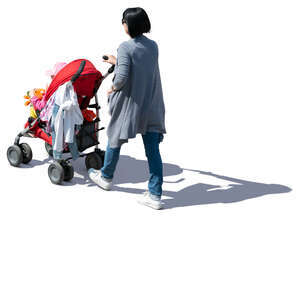 cut out woman pushing a stroller seen from above