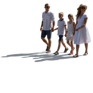 cut out backlit family with two children walking hand in hand