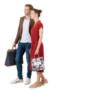 cut out man and woman with shopping bags standing 