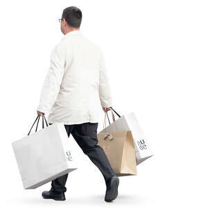 man with many big shopping bags walking