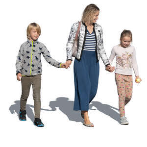 cut out woman with two children walking hand in hand