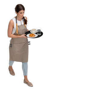cut out waitress with a tray walking seen from above