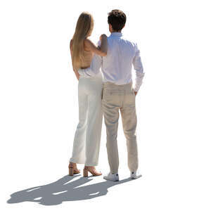 cut out backlit couple in white summer clothes standing