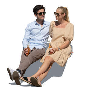 cut out man and woman sitting and drinking soft drinks