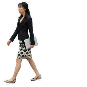 cut out woman carrying a laptop walking