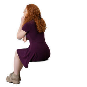 cut out woman in a purple dress sitting at a table