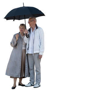 cut out elderly couple standing under an umbrella