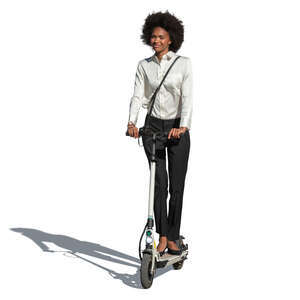 cut out businesswoman riding an electric scooter