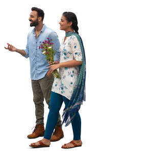 cut out indian man and woman walking happily