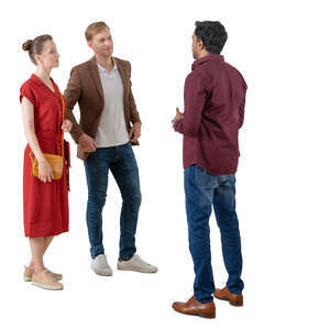 cut out group of three people standing and talking