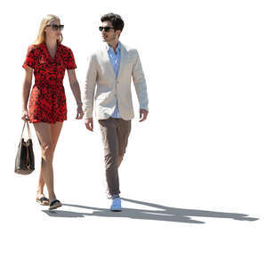 cut out backlit man and woman walking and talking