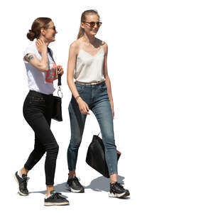 two cut out young women walking and talking