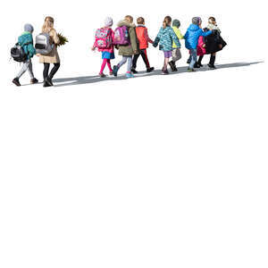 cut out group of kindergarten children walking