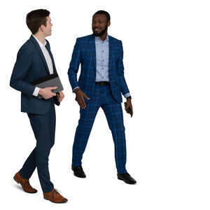 two cut out businessmen walking and talking