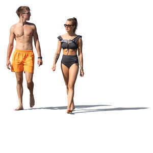 cut out young man and woman walking in resort