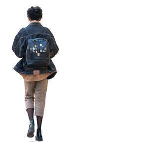 cut out woman with a denim jacket walking