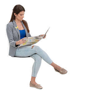 cut out woman sitting and reading a newspaper