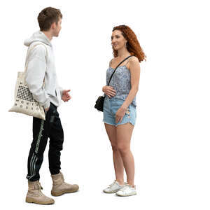 two cut out young people standing and talking