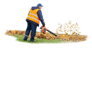 cut out man working with a leaf blower