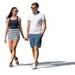 cut out man and woman walking hand in hand on a summer day