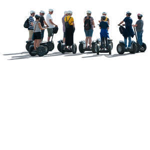 cut out backlit group of people riding segways