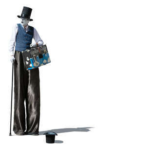 cut out stilt walker performing on the street