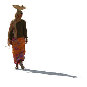 cut out indian woman walking with a bowl on her head