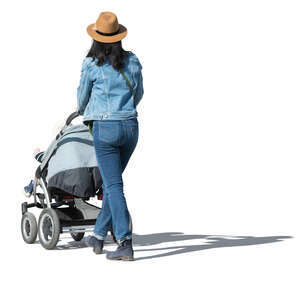 cut out woman with a baby stroller walking